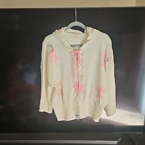 POL Cream Sweater with Pink Stars